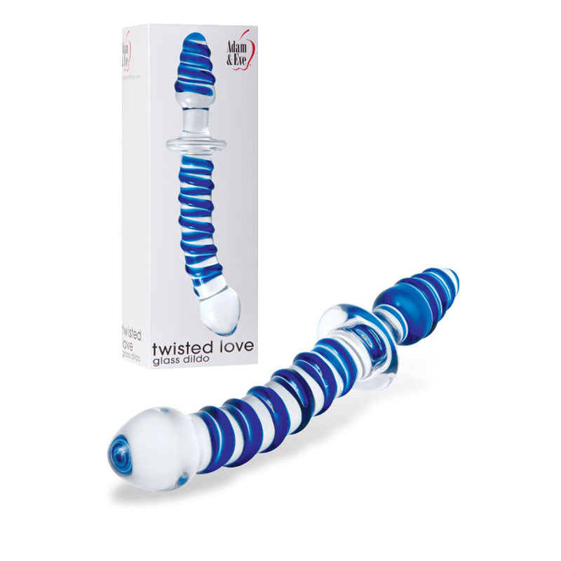 Adam & Eve Twisted Love Glass Dildo Double Ended Glass Dong 9.5 Inch Clear / Blue Adam & Eve Main image