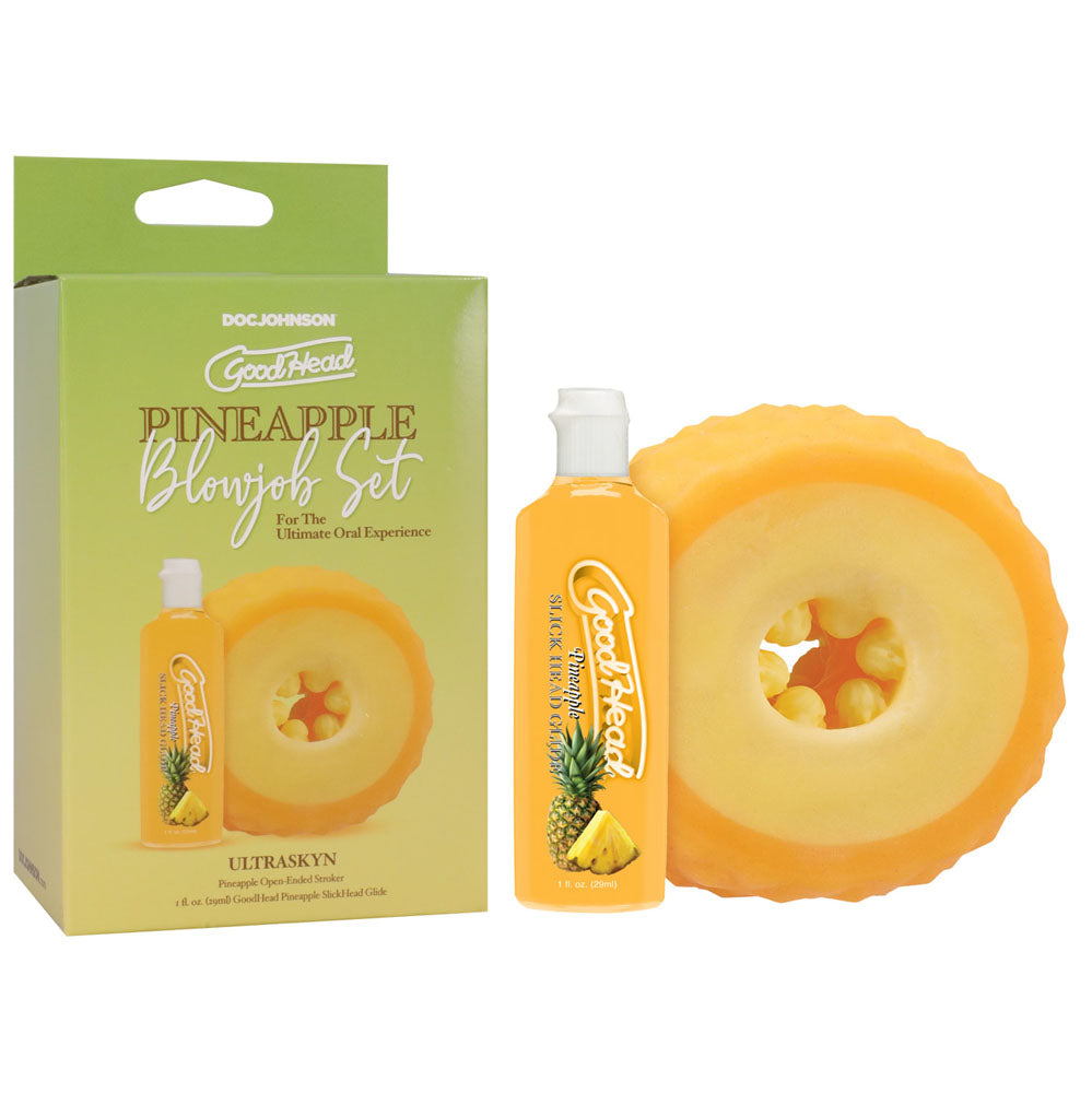 Doc Johnson GoodHead Pineapple Blowjob Set Stroker With Pineapple Flavoured Lubricant 30ml Bottle Doc Johnson