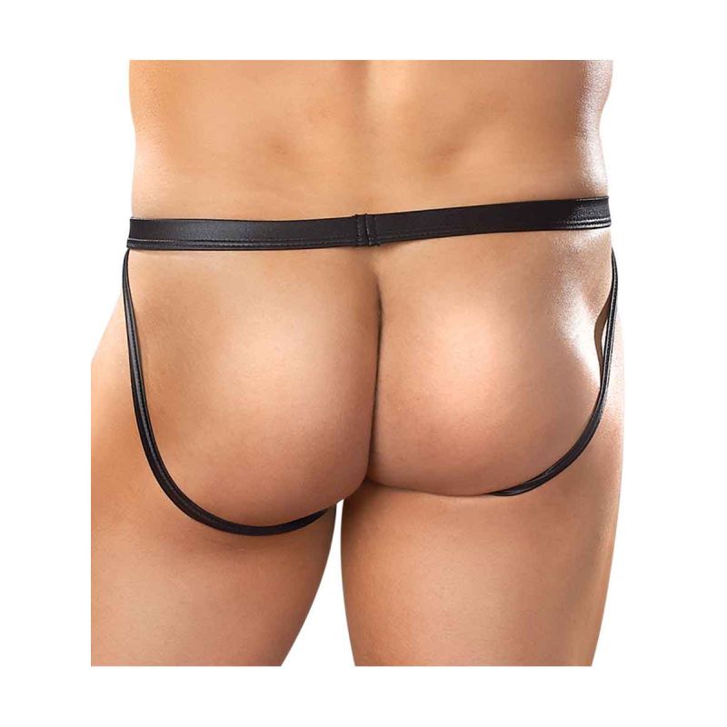 Male Power Wet Look Faux Leather Mens Jock Black Male Power