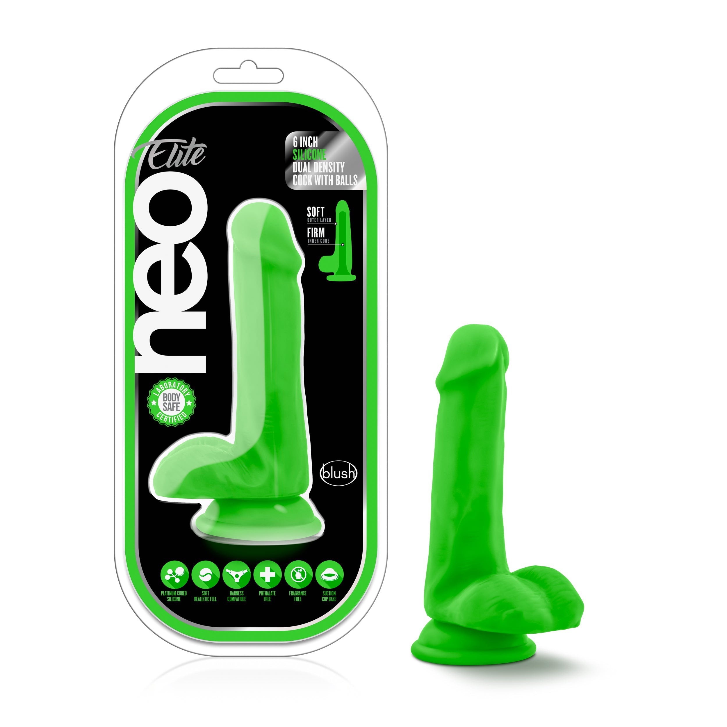 Blush Novelties Neo Elite Silicone Dual Density Cock With Balls 6 Inch Blush Novelties Main image