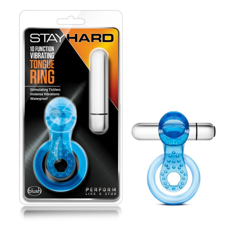 Stay Hard 10 Function Vibrating Tongue Ring Blue Stay Hard
