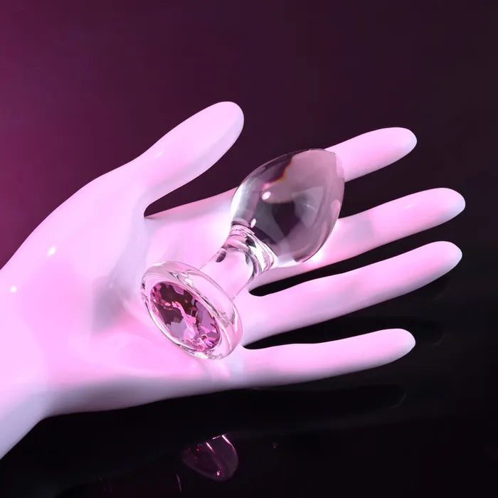 Adam & Eve PINK GEM GLASS Butt Plug With Pink Gem Base Medium 8.7cm Adam & Eve