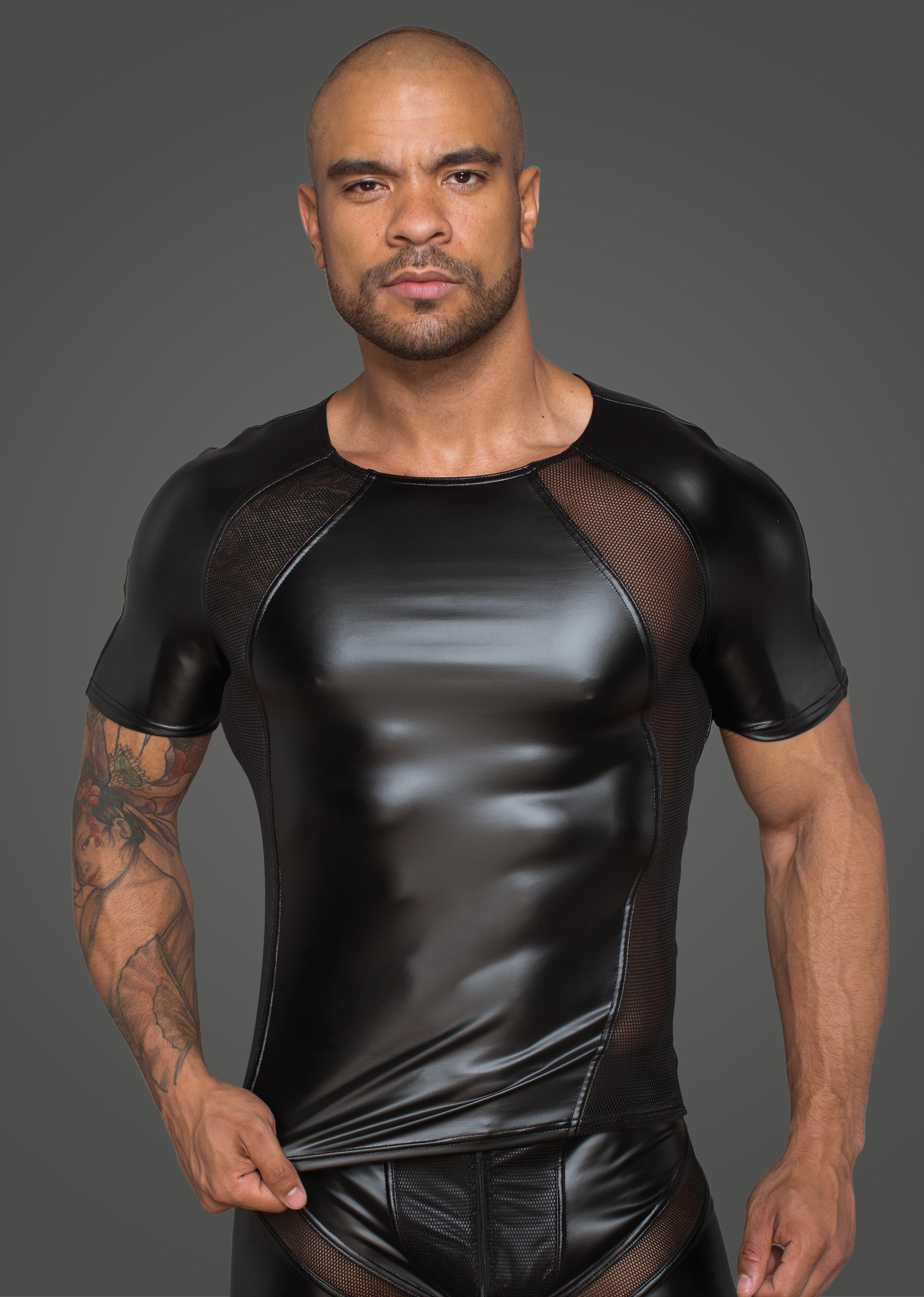 Power Wetlook Men T-shirt With 3D Net Noir Handmade Main image
