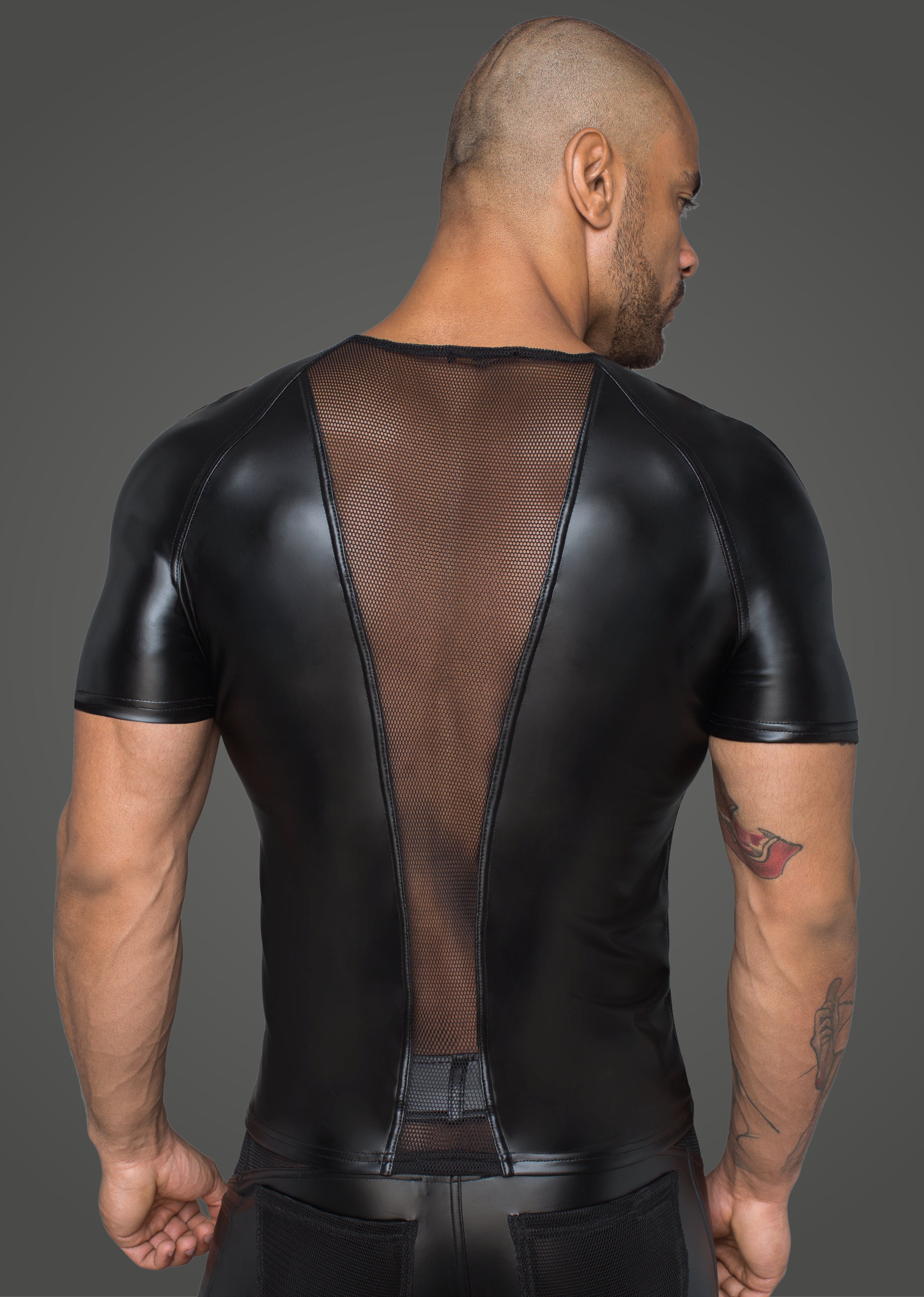 Power Wetlook Men T-shirt With 3D Net Noir Handmade