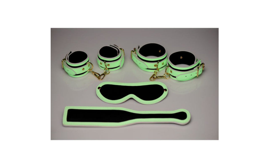 XR Brands Master Series Kink In the Dark Glowing Bondage Set Fluro Green