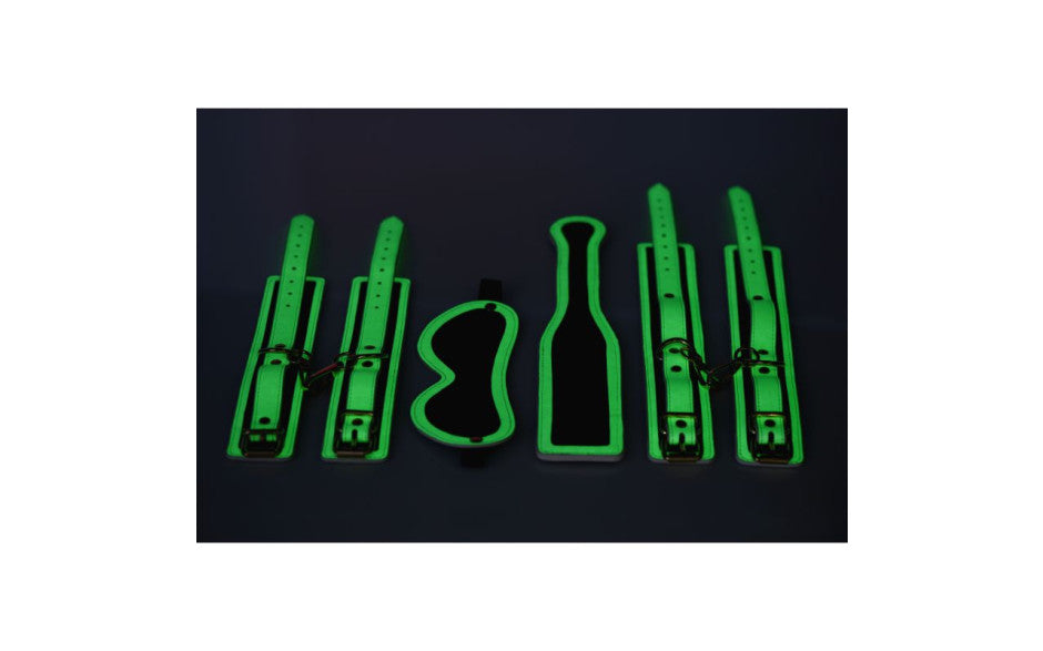 XR Brands Master Series Kink In the Dark Glowing Bondage Set Fluro Green