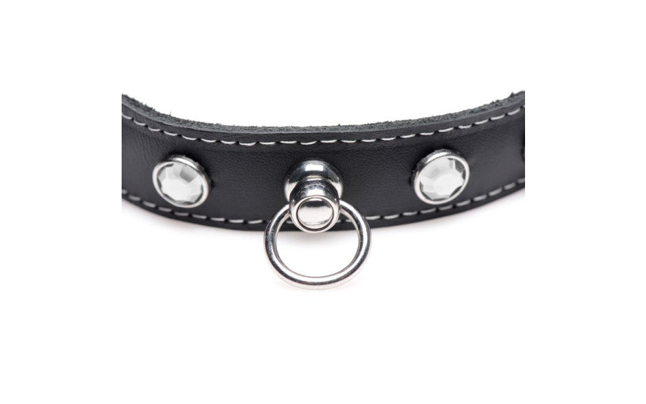 XR Brands Master Series Bling Vixen Leather Choker Collar With Rhinestones