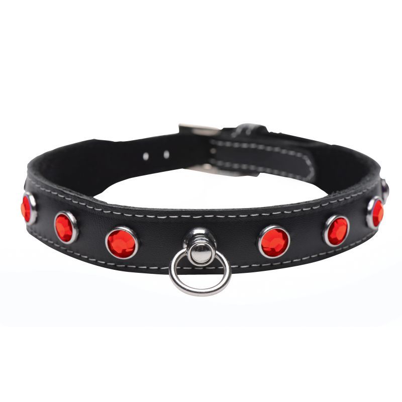 Master Series Bling Vixen Leather Choker With Rhinestones Red Master Series