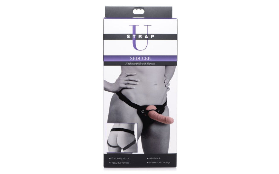XR Brands Strap U Seducer Silicone Dildo With Harness 7 Inch Flesh XR Brands Main image