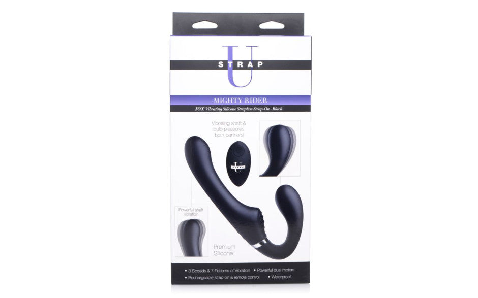XR Brands Strap U Mighty Rider 10X Strapless Strap On Black With Remote Secondary image