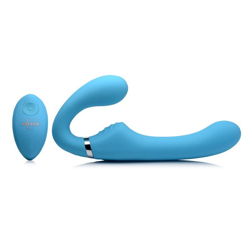Strap U Mighty Rider 10X Strapless Strap On Blue Couples Vibrator With Remote Strap U Main image