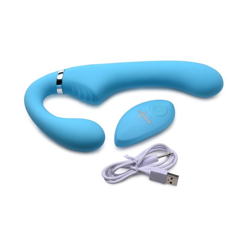 Strap U Mighty Rider 10X Strapless Strap On Blue Couples Vibrator With Remote Strap U