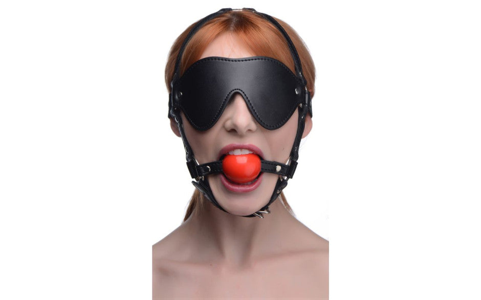 XR Brands Strict Blindfold Harness With BDSM Play Ball Gag Secondary image