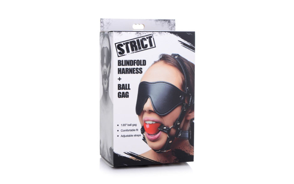 XR Brands Strict Blindfold Harness With BDSM Play Ball Gag Main image