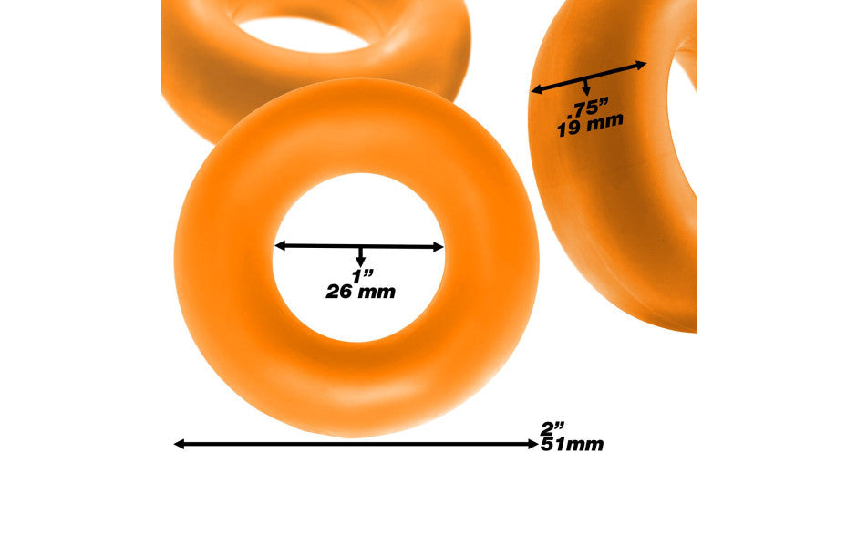 Oxballs Fat Willy Jumbo Cock Ring 3 Piece Orange Oxballs