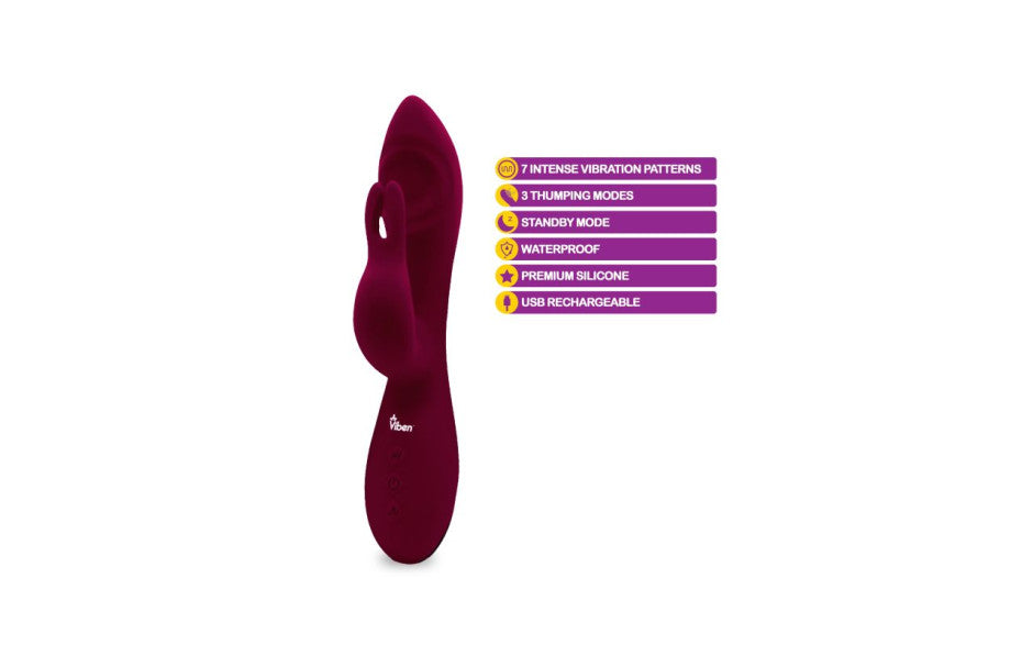Viben Pzazz Rechargeable Thumping Rabbit Vibrator Ruby Viben