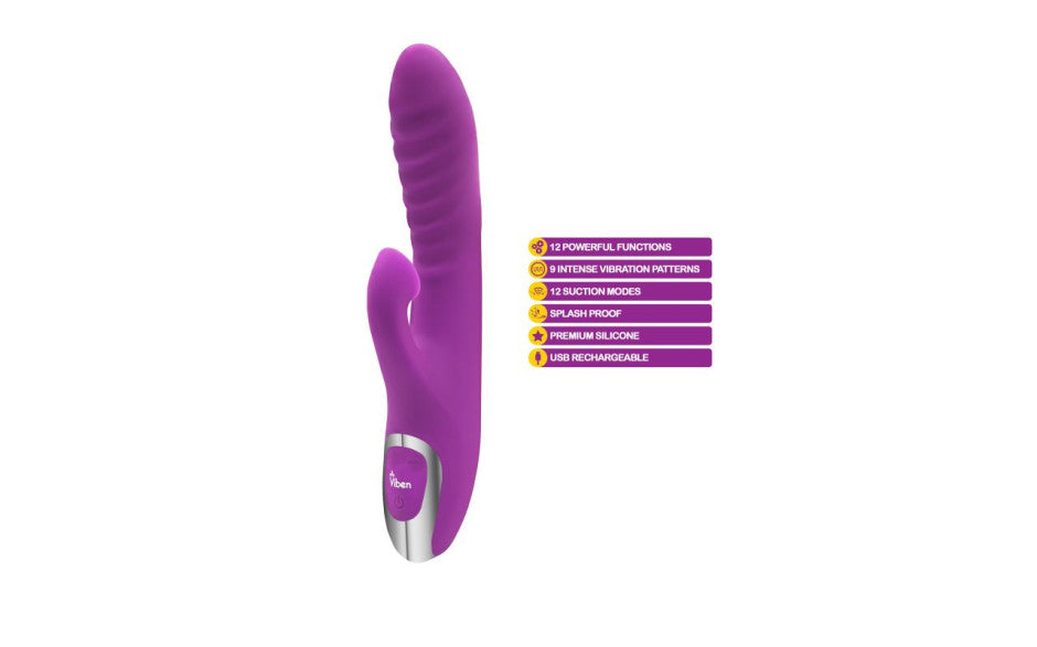 Viben Frenzy Suction 12 Function Rabbit Vibrator Berry Viben