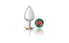 Viben Cheeky Charms Silver Round Butt Plug With Clear Iridescent Jewel Viben