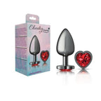 Cheeky Charms Gunmetal  Butt Plug With Heart Red Jewel Large Cheeky Charms