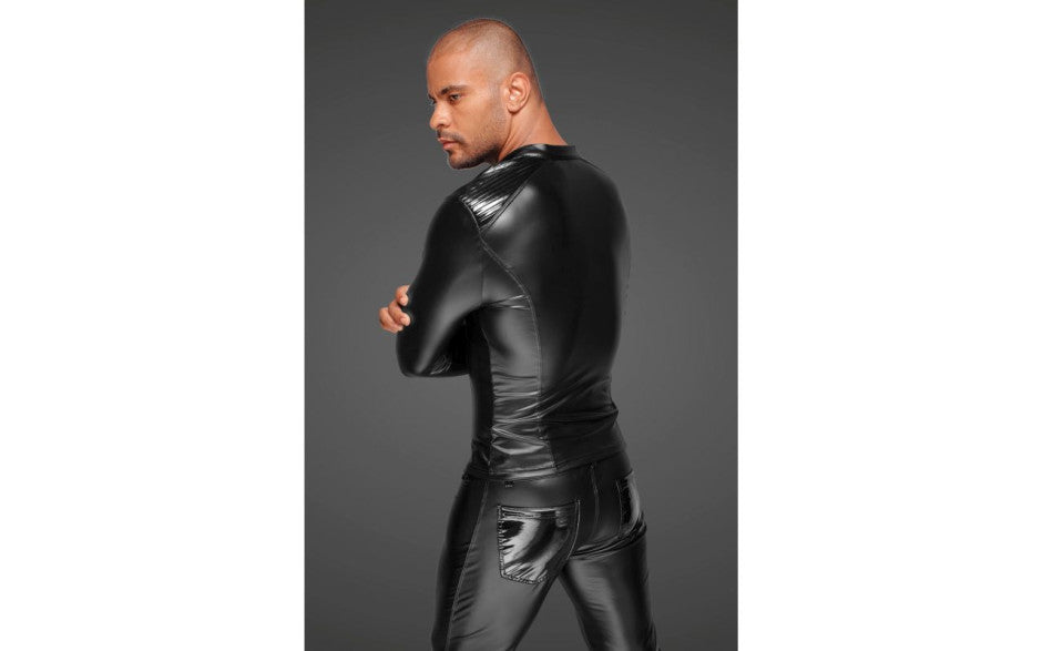 Noir Handmade Power Wetlook Mens Jacket With Pleated PVC Epaulets Secondary image