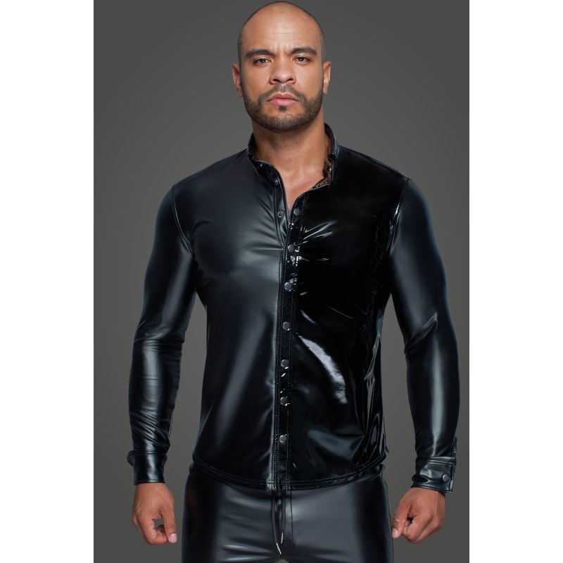 Noir Powerwetlook PVC Long Sleeved Shirt With Button Placket Noir Main image