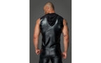 Noir Handmade Powerwetlook Sleeveless Hooded Mens Shirt with 2 Way Zipper Noir Handmade