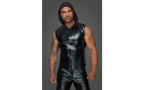 Noir Handmade Powerwetlook Sleeveless Hooded Mens Shirt with 2 Way Zipper Noir Handmade