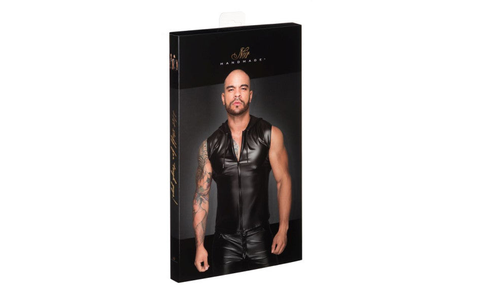 Noir Handmade Powerwetlook Sleeveless Hooded Mens Shirt with 2 Way Zipper Noir Handmade Main image