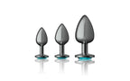 Viben Cheeky Charms Round Metal Butt Plug Gunmetal Kit With Teal Jewel 3 Piece Viben