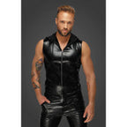 Noir Handmade Mens Snake Wetlook Sleeveless Zip-up Top with Sheer Hood Noir Handmade