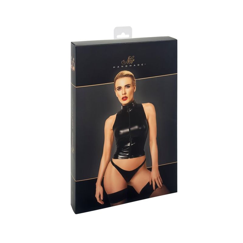 Noir Glam Wetlook Top With Vinyl Corset Secondary image
