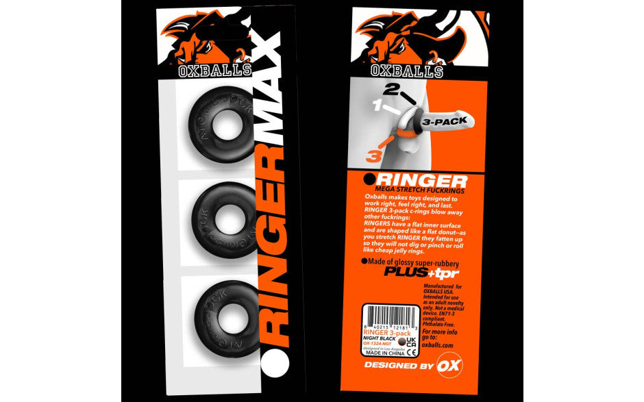 OxBalls Ringer Max Cock Ring Set 3 Piece Black OxBalls