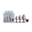 Cheeky Charms Round Metal Butt Plug Gunmetal 3 Piece Kit With Dark Red Heart Jewel Cheeky Charms