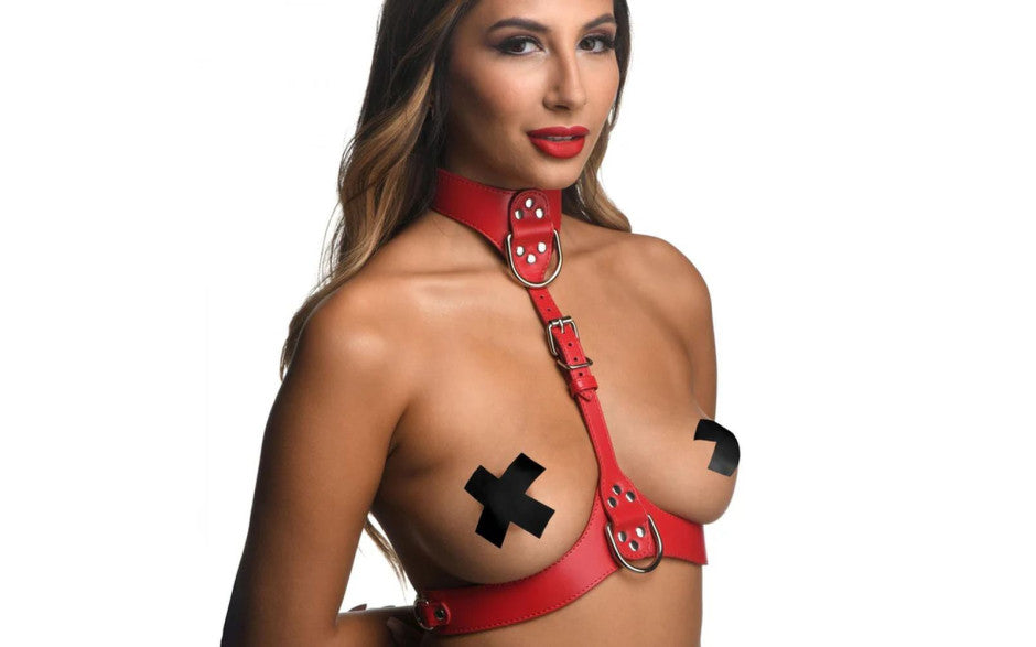 XR Brands Strict Vegan Leather Female Chest Harness Red Secondary image