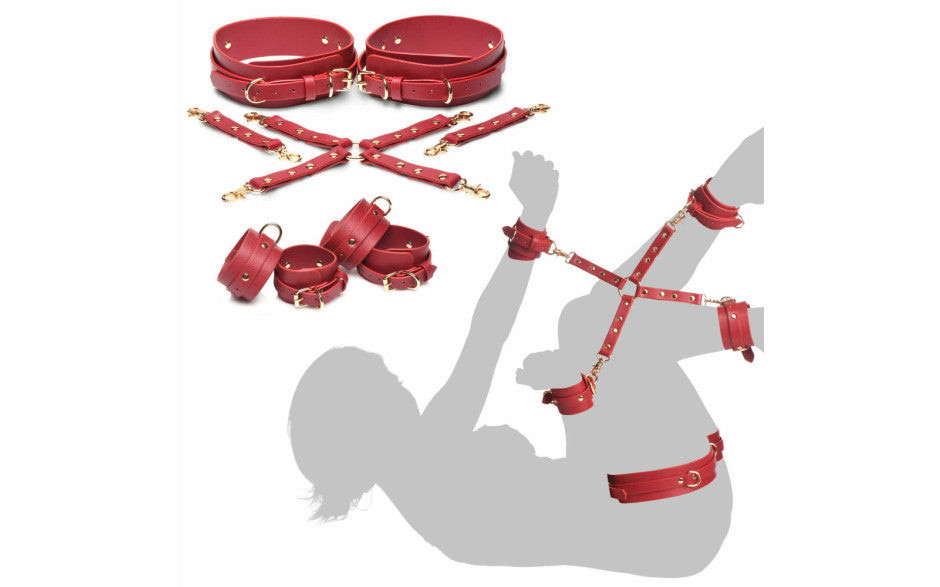 XR Brands Master Series Crimson Captive Thigh Wrist Ankle Hog Tie Restraints XR Brands