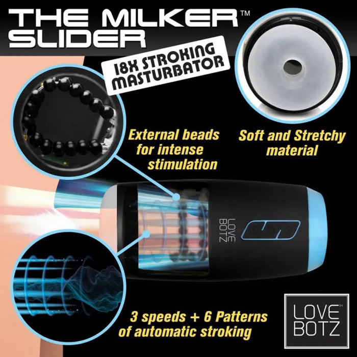 XR Brands LoveBotz The Milker Slider 18X USB Rechargeable Stroking Masturbator Secondary image