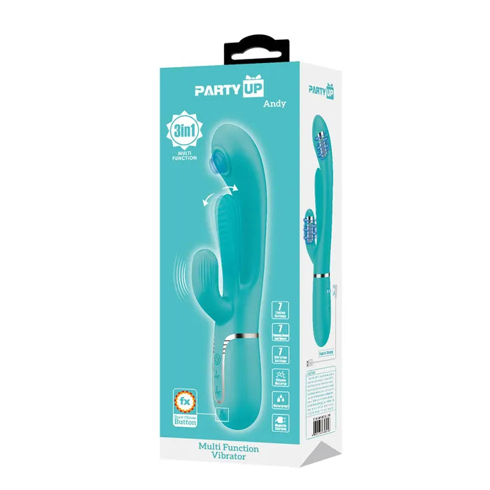 Party Up ANDY Multi Function USB Rechargeable Rabbit Vibrator With Flicking & Thumping Tip 22.2cm Party Up