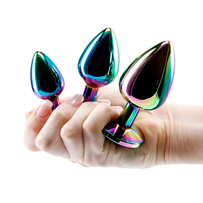 Adam & Eve RAINBOW HEART GEM ANAL TRAINING SET Multicoloured Metal Anal Plugs With Gem Bases Set Of 3 Sizes Adam & Eve