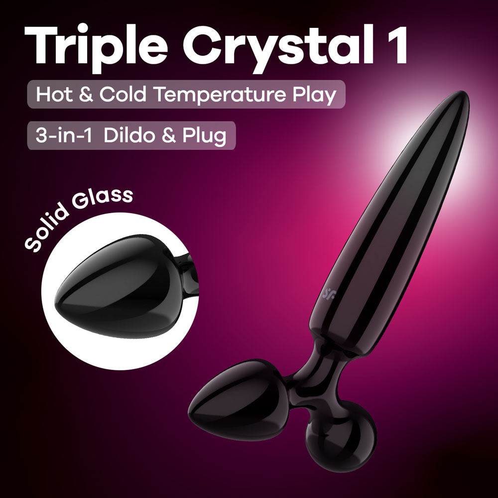 Satisfyer Triple Crystal 1 Black Glass 3 In 1 Butt Plug Satisfyer