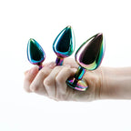 NS Novelties Rear Assets Trainer Kit Multicolour Metallic Butt Plugs With Rainbow Gems Set Of 3 Sizes NS Novelties