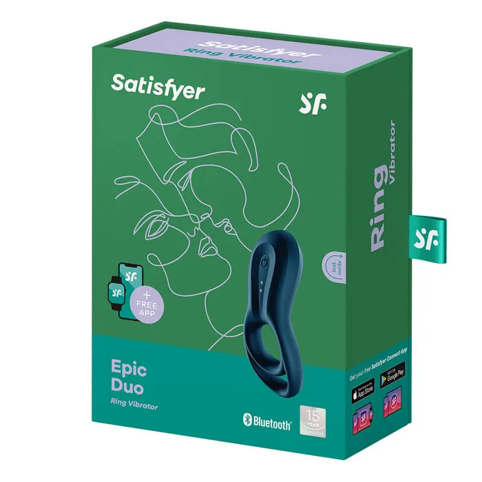 Satisfyer Epic Duo USB Rechargeable Cock & Balls Ring With App Control Navy Blue Satisfyer