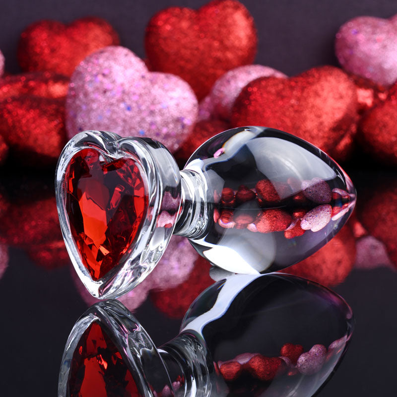 Adam & Eve RED HEART GEM GLASS Butt Plug With Red Heart Gem Base Large 9.5cm Adam & Eve