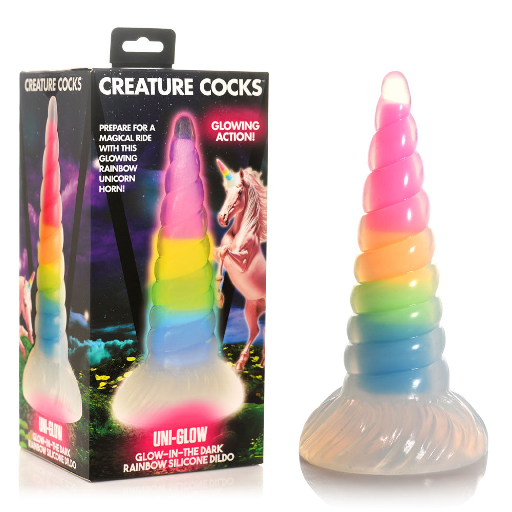 XR Brands Creature Cocks Uni Glow In Dark Unicorn Fantasy Dildo 19.5cm Rainbow XR Brands Main image