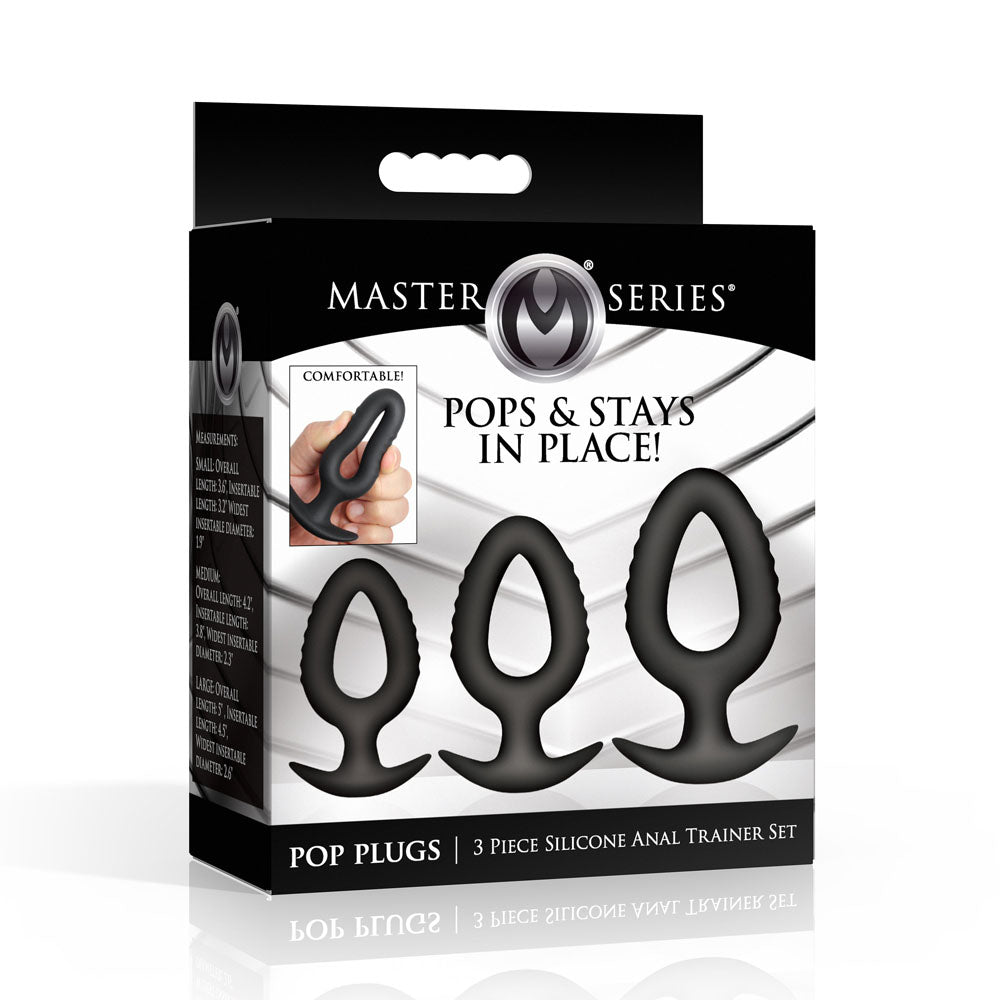 XR Brands Master Series Pop Plugs Anal Plug Trainer Set Of 3 Sizes Black XR Brands