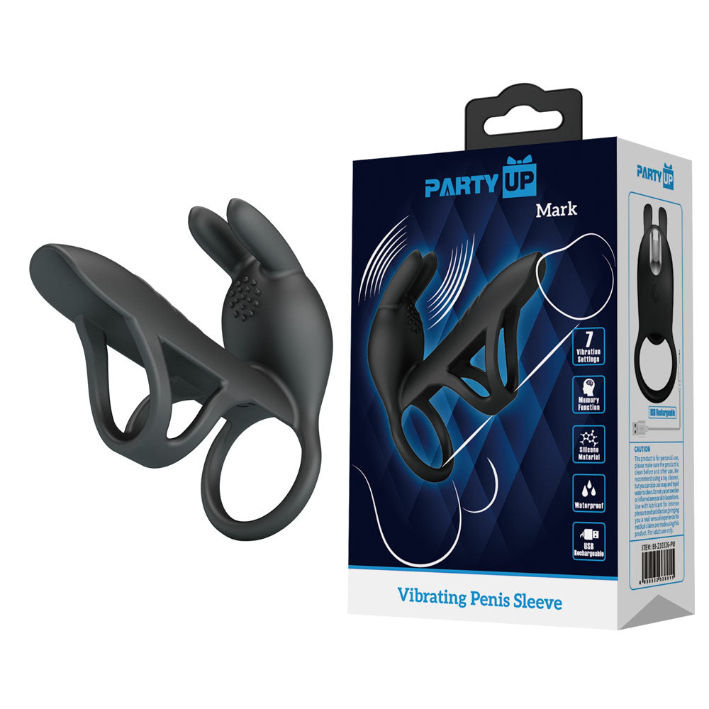 Party Up MARK USB Rechargeable Vibrating Cock Sleeve Black Party Up