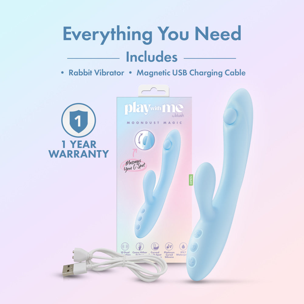 Blush Novelties Play With Me Moondust Magic USB Rechargeable Rabbit Vibrator 20.3cm Blush Novelties