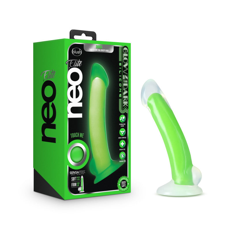 Blush Novelties Neo Elite Glow Omnia Glow In Dark Dual Density Dong 17.8cm Green Blush Novelties Main image