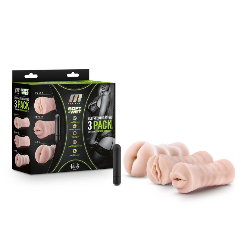 Blush Novelties M For Men Self Lubricating Vibrating Strokers 3 Pack Blush Novelties Main image