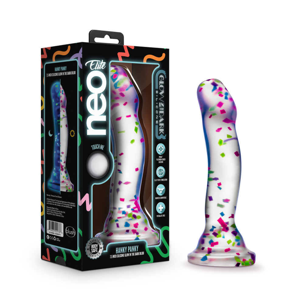 Blush Novelties Neo Elite Glow Hanky Panky Glow In Dark Dong 19cm Clear Blush Novelties