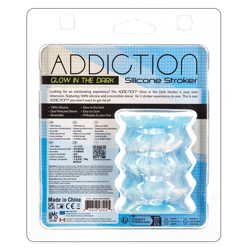 BMS Addiction Silicone Stroker Glow In The Dark Blue